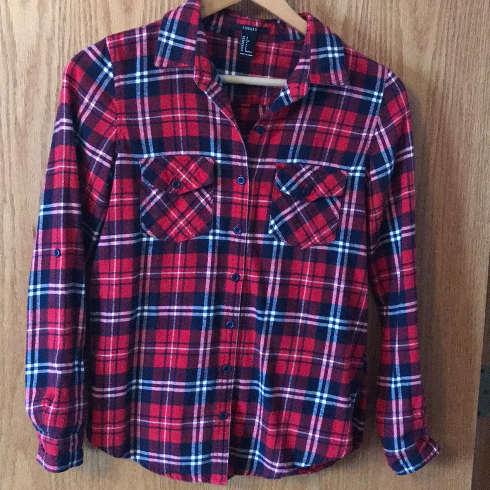 Red and black womens plaid button up